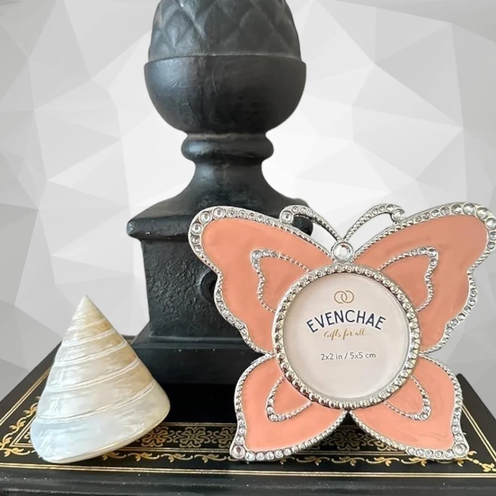 Pink Butterfly Enamel & Rhinestone Picture Frame NWT